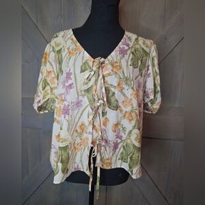 Rose + Olive Floral Blouse sz Large